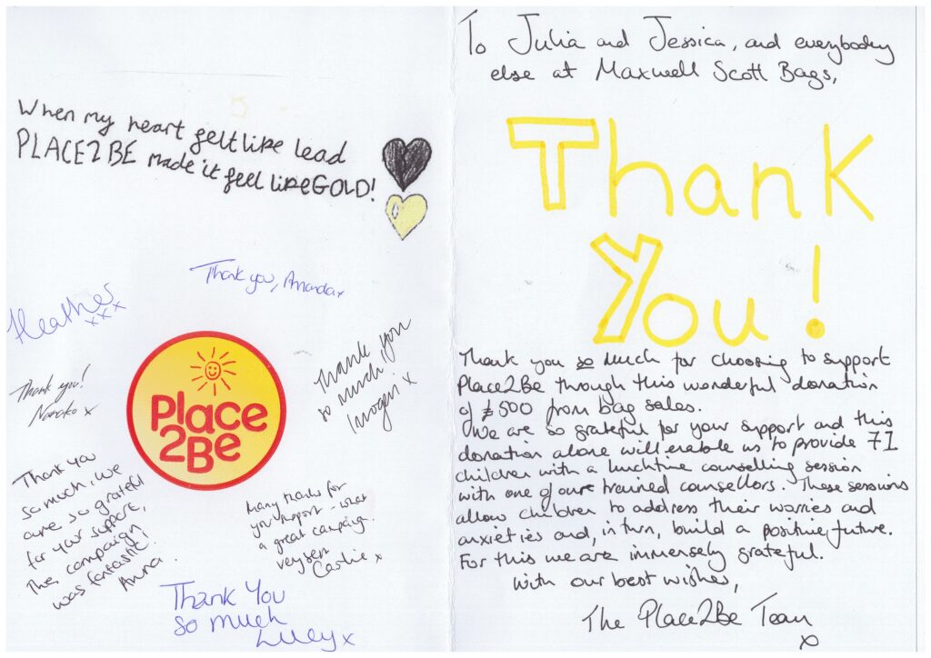 thank you note from place2be