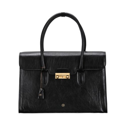 black full grain leather business handbag