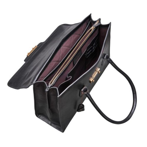 black full grain leather business handbag