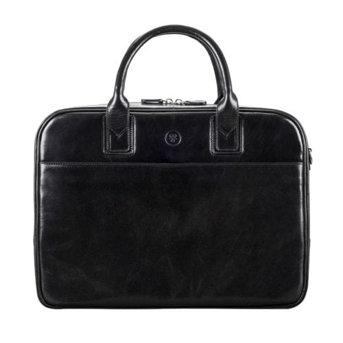 The Calvino Soft Black Leather Briefcase by Maxwell Scott