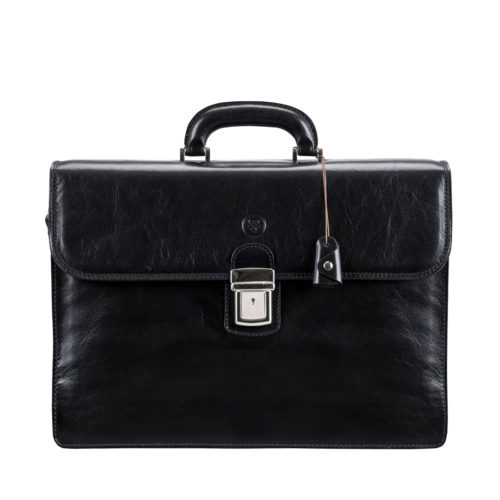 black italian leather classic briefcase