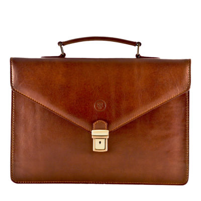tan leather slim briefcase