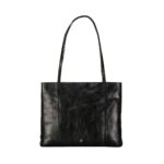 black leather shopping tote