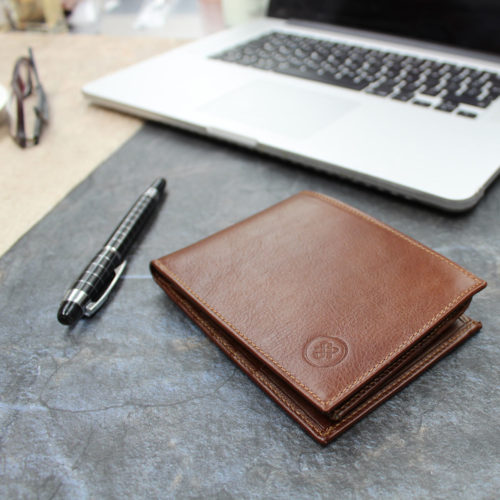 Trifold leather wallet Gallucio in Chestnut Tan