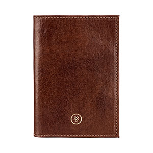 Leather Passport Holder Prato in Chestnut Tan with Golden Maxwell Scott Emblem on Bottom