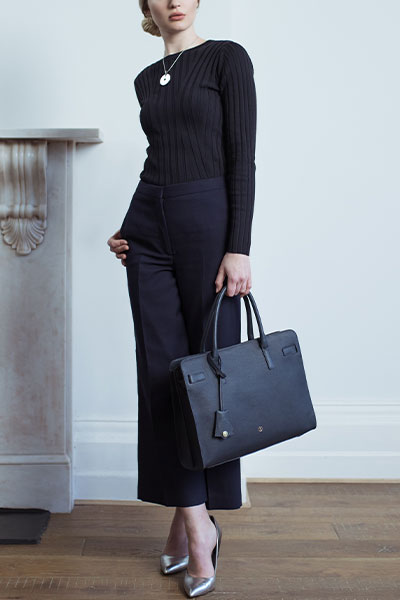 Enrica Navy Leather Women's Briefcase