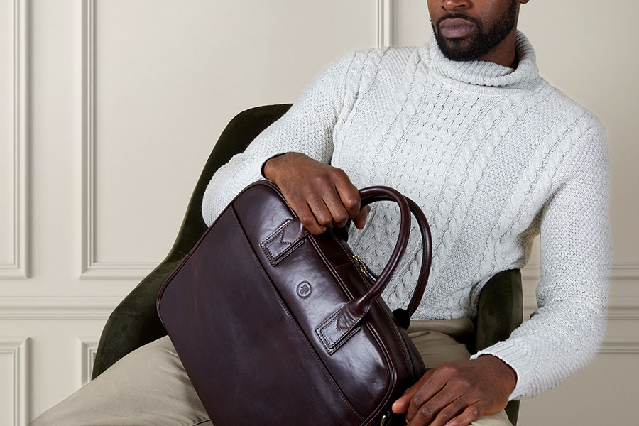 calvino italian leather business bag