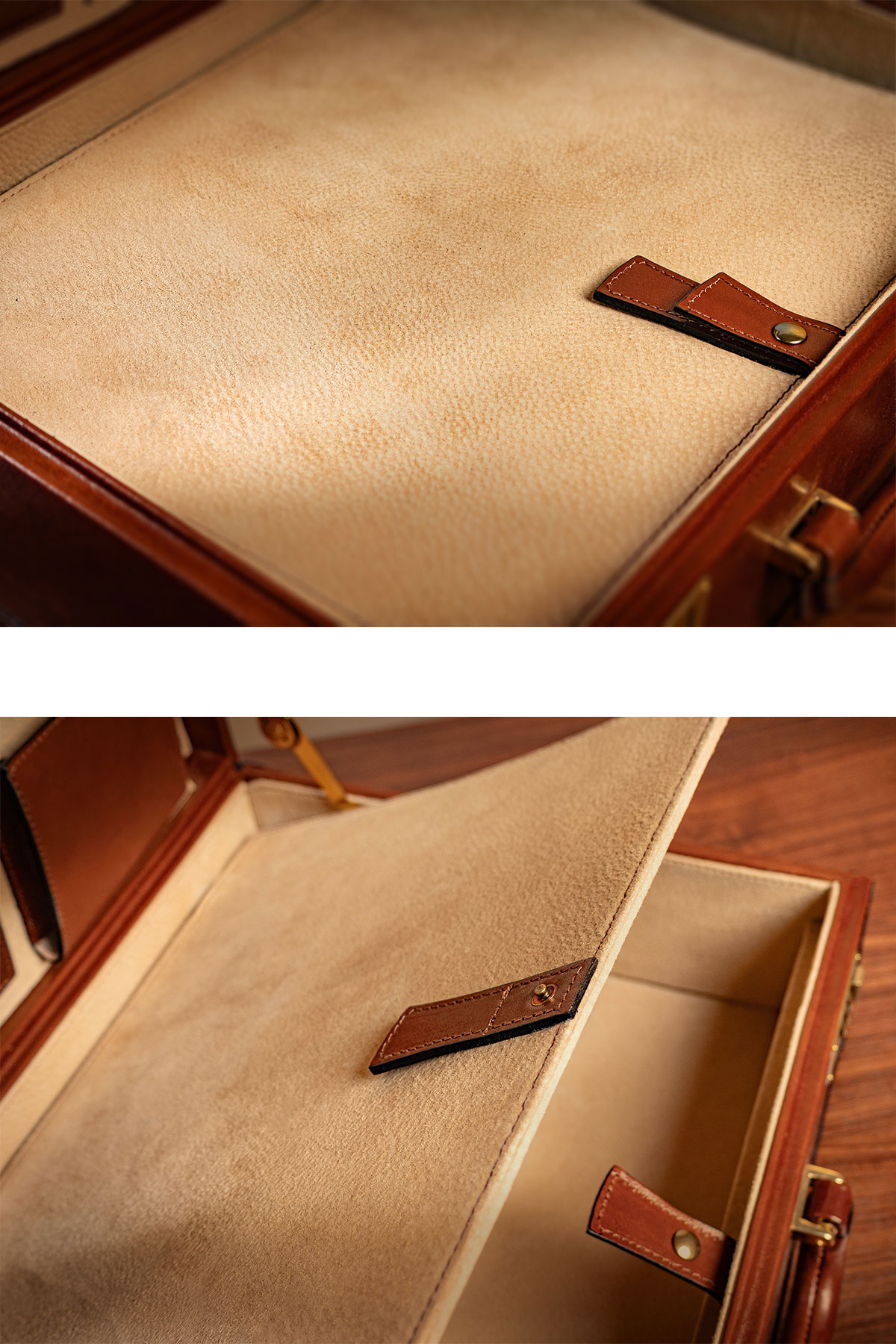 Leather attaché case with suede lining