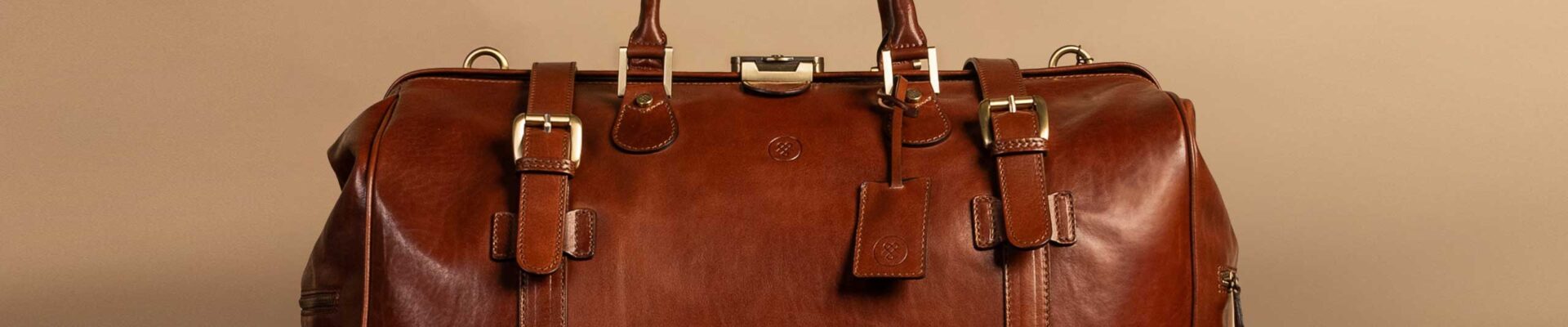 luxury leather travel bag for men in brown