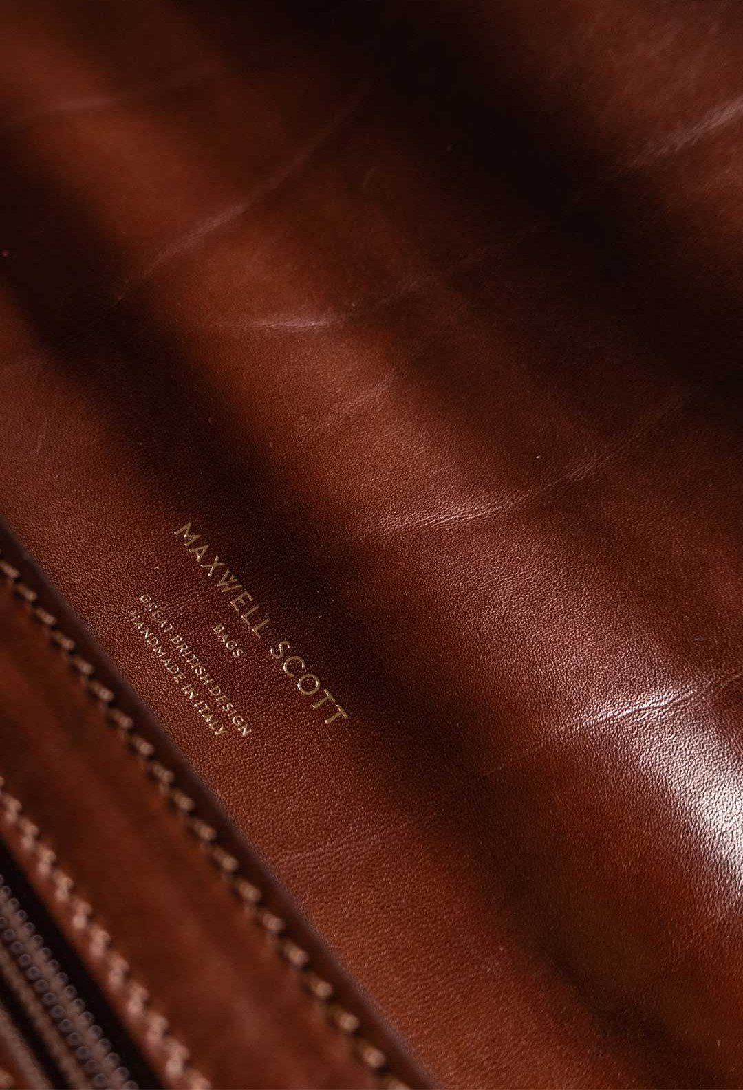 Paolo leather briefcase full-grain Italian leather texture close-up
