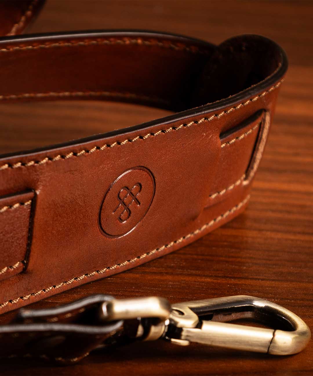 Luxury leather briefcase shoulder strap detail