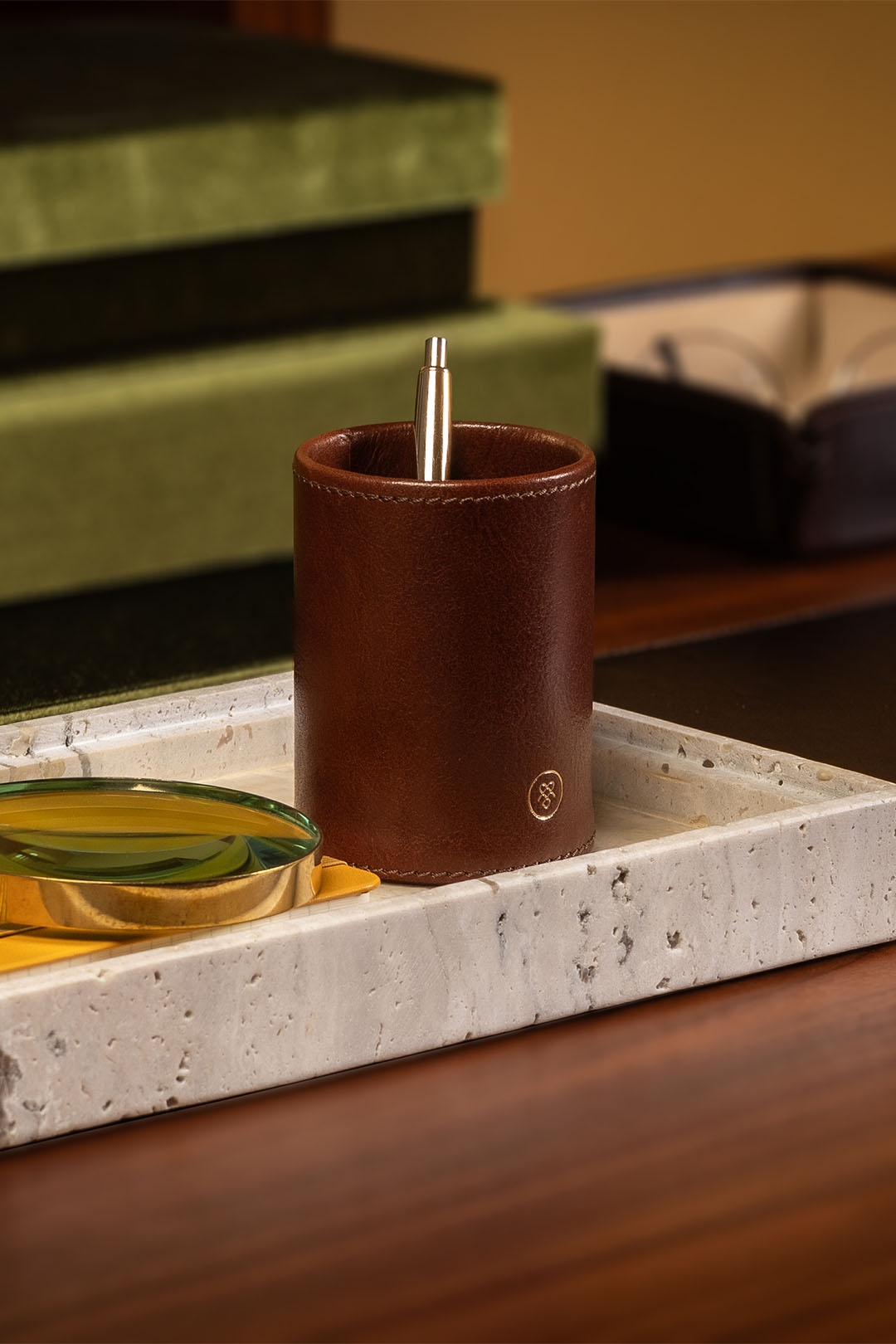 best mens italian brown leather pen pot