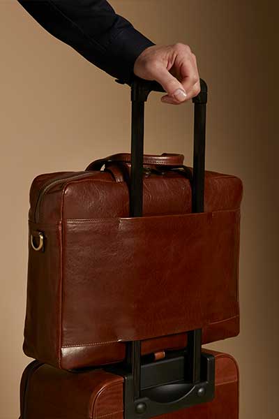 premium leather office bag in business setting