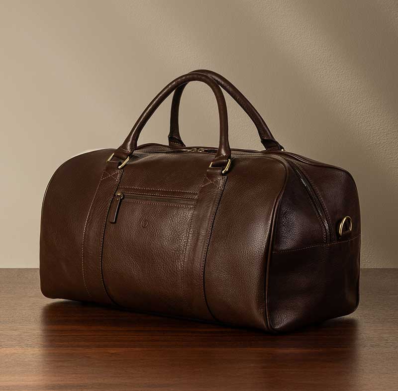 mens brown soft leather hand luggage