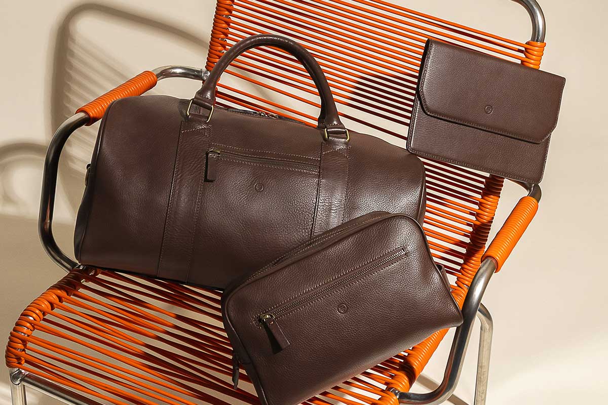 best quality mens italian leather travel bag set in brown