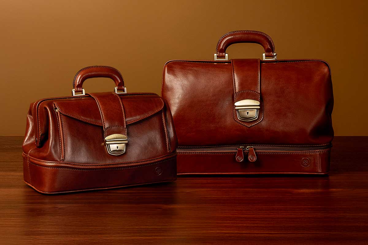 Luxury leather doctor bag in brown full-grain leather for professional graduates