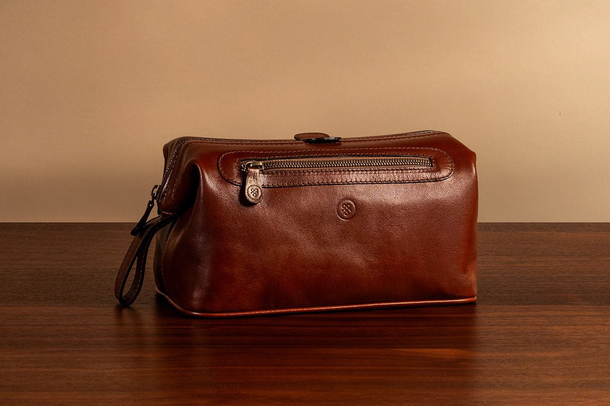 Luxury Italian leather wash bag for men