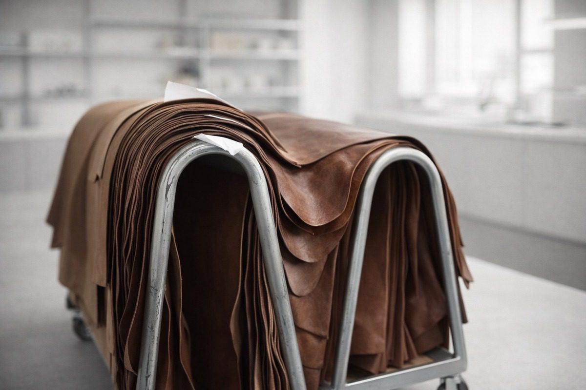 Traditional Italian vegetable-tanned leather during 60-day tanning process