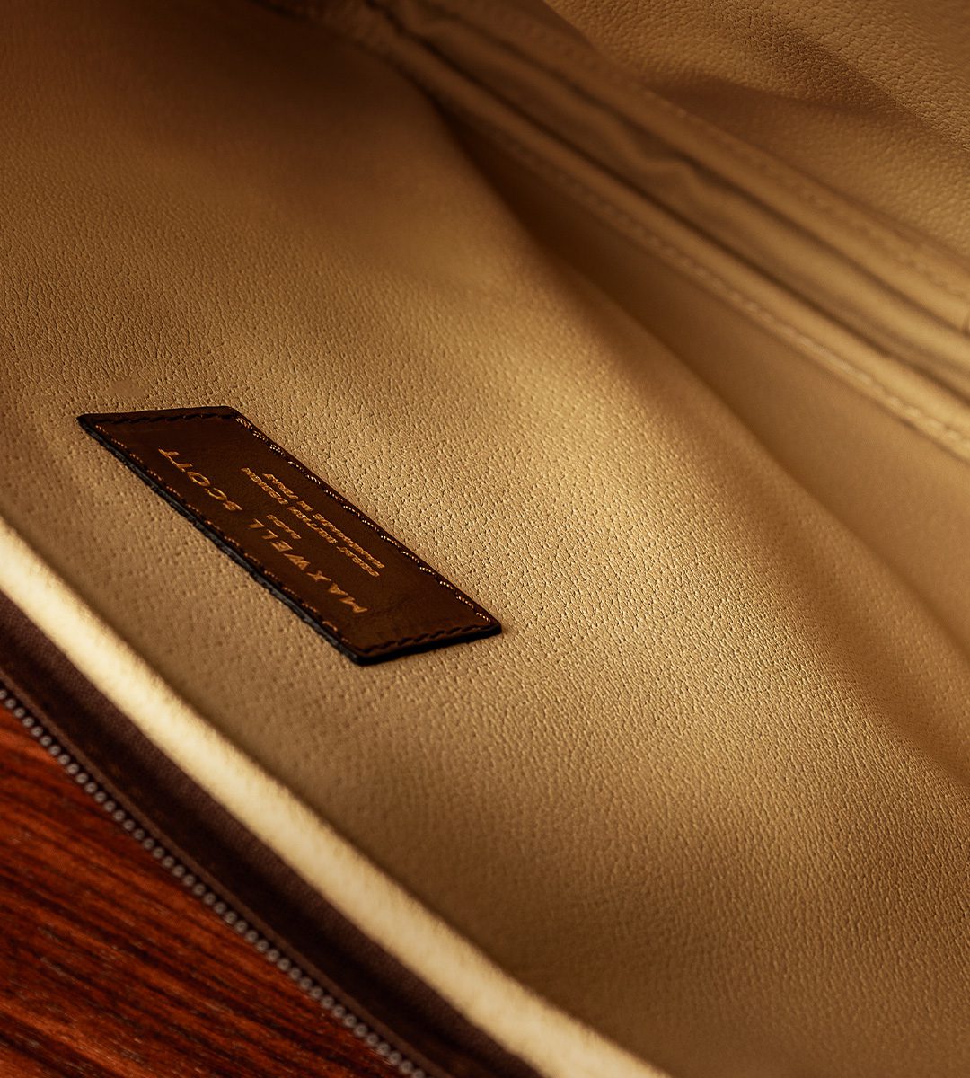Close-up of Italian leather document holder texture and stitching