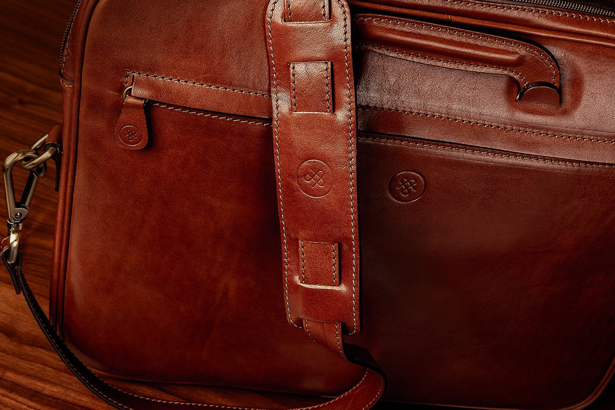 Front view of luxury leather document holder with zip closure