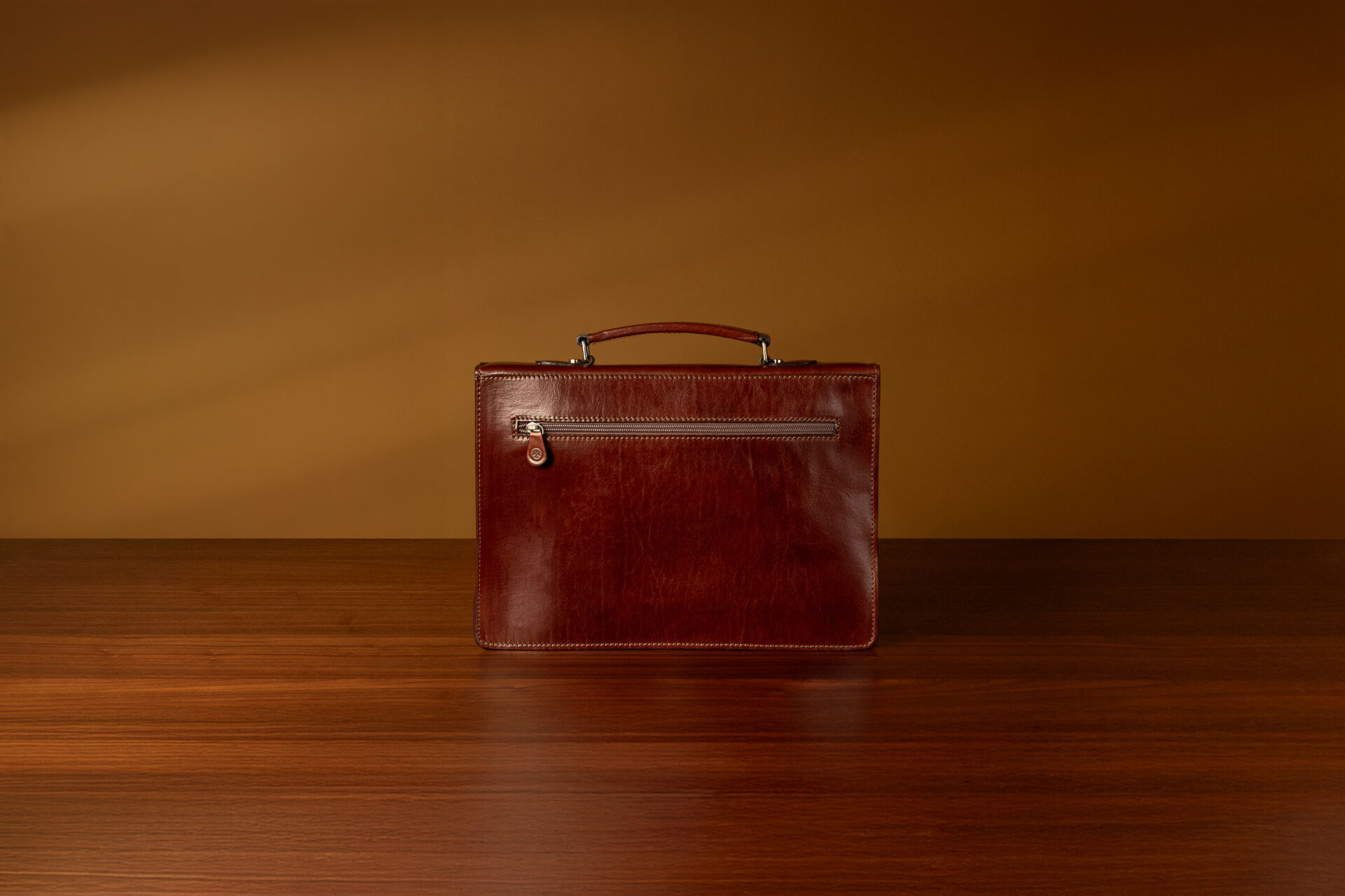 Premium vegetable-tanned leather briefcase with refined stitching