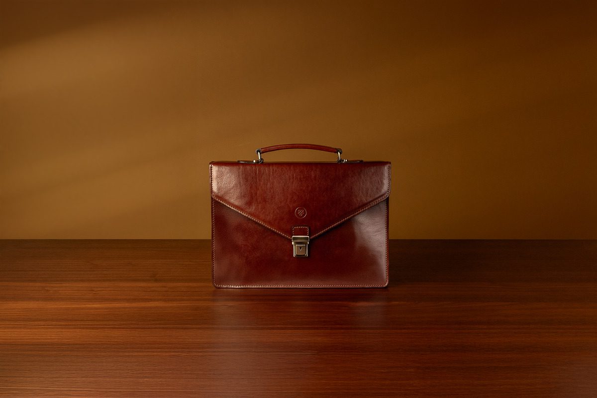 Lorenzo leather briefcase handcrafted in Italy from vegetable-tanned leather