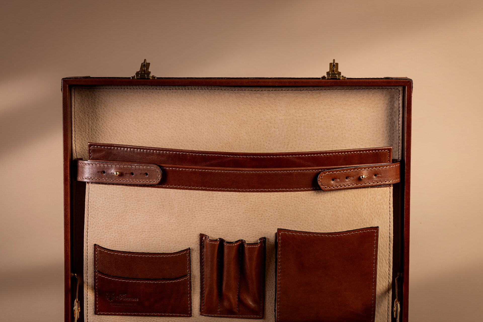 Premium leather attaché case with pigskin suede interior