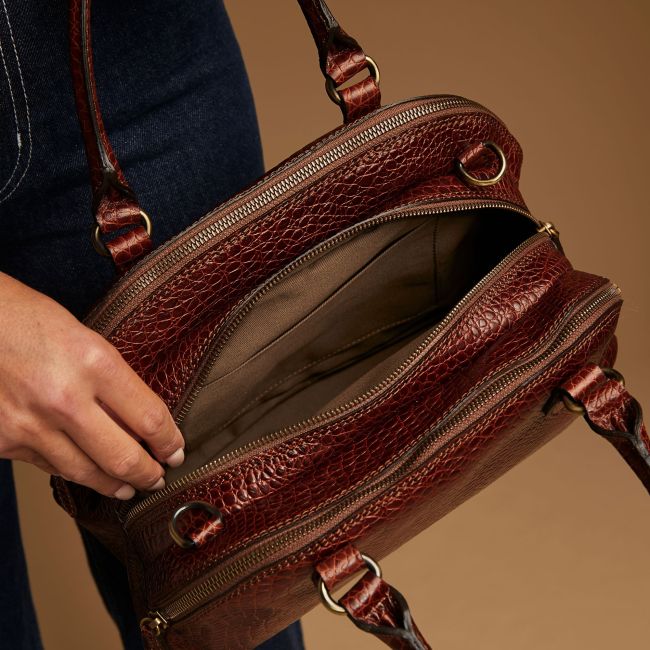 LilianaS Croc-Embossed Leather Bowling Bag | Women's Luxury LilianaS Croc-Embossed Leather Bowling Bag | Women's Luxury