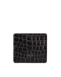 black crocodile print leather card holder for men
