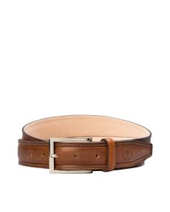 High-quality, handcrafted jeans belt made of light brown leather, manufactured in Italy