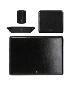 Men's Black Leather Office Desk set in the finest italian luxury leather