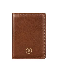Portefeuille en cuir véritable marron avec billets et carte de crédit à