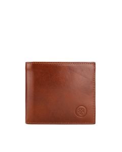 Men’s brown Italian leather bifold wallet with coin pocket