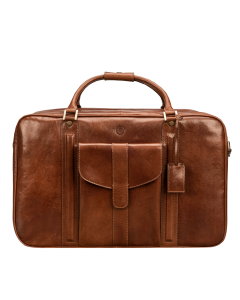tan leather travel suitcase