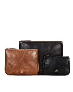 set di 3 pochette piatte in pelle classica