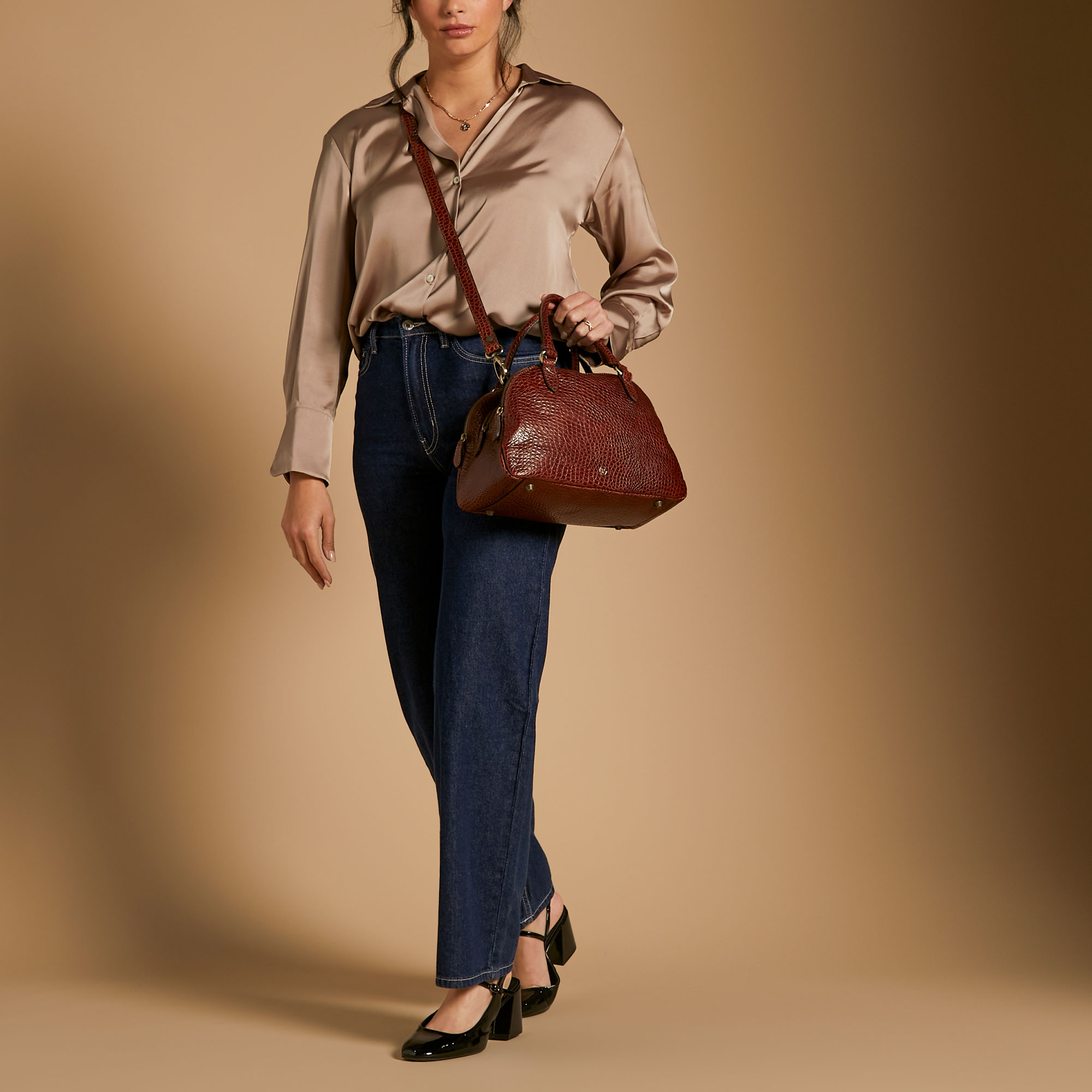 LilianaS Croc-Embossed Leather Bowling Bag | Women's Luxury