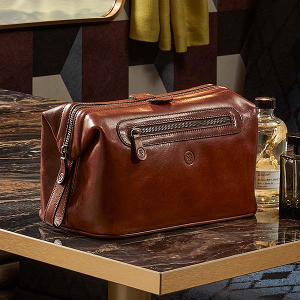 premium mens leather wash bag